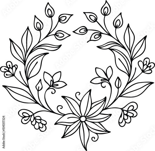 Floral calligraphic element black silhouette vector art and illustration