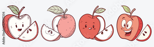 A cute cartoon-style apple characters design vector.