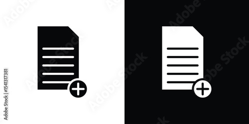 Add document icon in flat black solid vector set