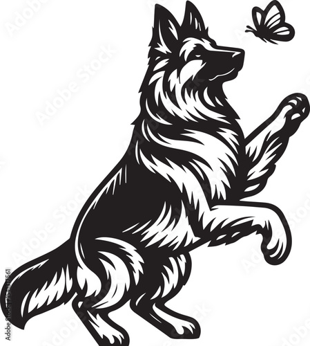 German Shepherd Dog Silhouette Vector | Black and White  Illustration