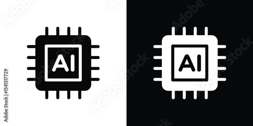 AI icon in flat black solid vector set