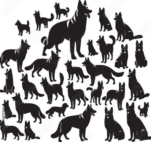 German Shepherd Dog Silhouette Vector | Black and White  Illustration