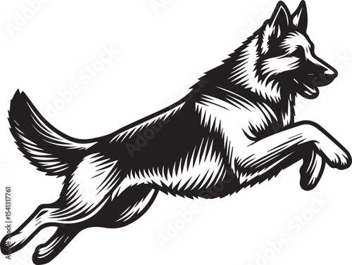 German Shepherd Dog Silhouette Vector | Black and White  Illustration