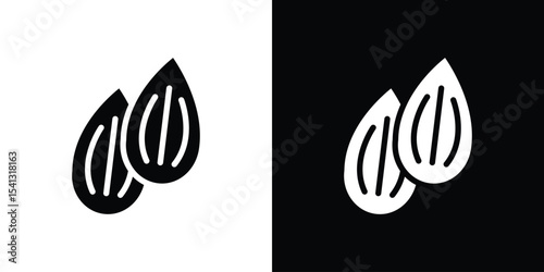Almond icon in flat black solid vector set