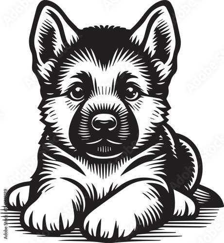 German Shepherd Dog Silhouette Vector | Black and White  Illustration