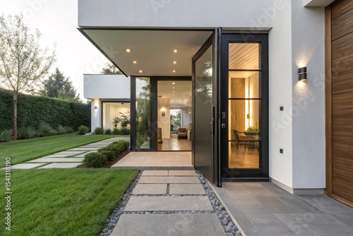 Open door entrance of a modern home, isolated
