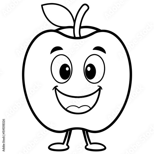 Happy cartoon apple character line art