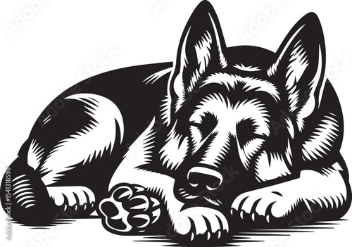 German Shepherd Dog Silhouette Vector | Black and White  Illustration