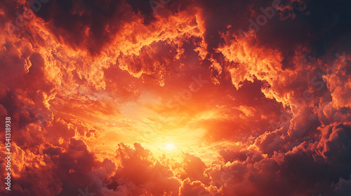 Wallpaper Mural Brilliant Fiery Sky at Sunset with Dramatic Clouds and Glowing Light, creating a majestic display of natural beauty in the evening. The vibrant lighting evokes warmth, awe, and serenity. Torontodigital.ca