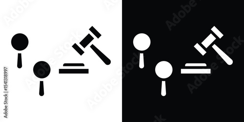Auction icon in flat black solid vector set
