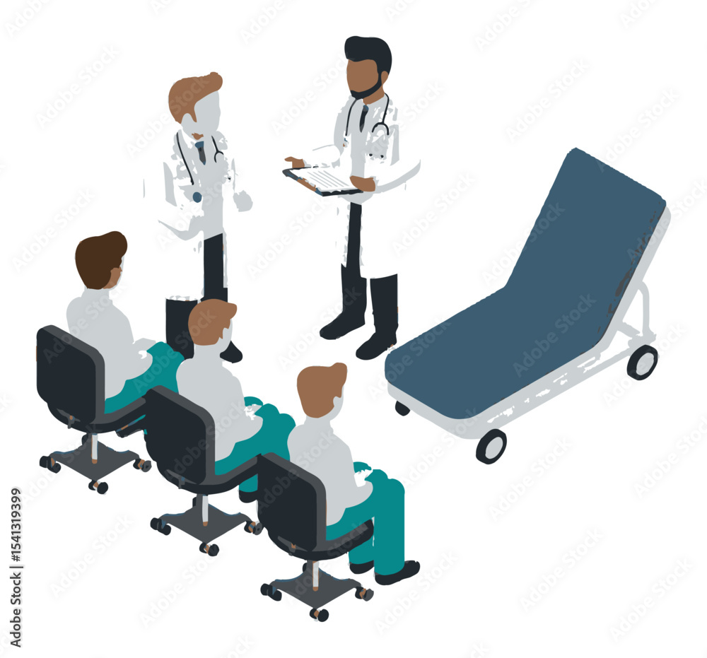 Fototapeta premium Medical Training Session with Doctor and Attentive Audience in Vector