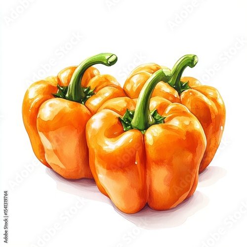 Watercolor illustration of orange bell pepper isolated on a white background