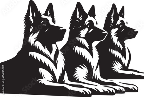 German Shepherd Dog Silhouette Vector | Black and White  Illustration