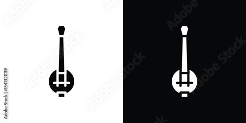 Banjo icon in flat black solid vector set