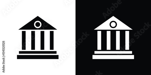 Bank icon in flat black solid vector set