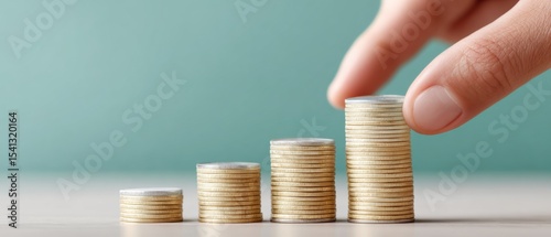 National Productive Business Civility Day Spring Growth Hand Stacking Coins with Financial Graphs and Calculator for Market Success and Investment Expansion during Earth Day and Tax Season