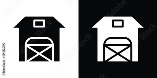Barn icon in flat black solid vector set