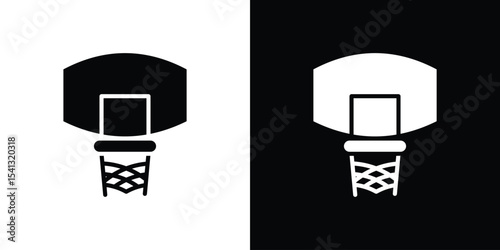 Basketball hoop icon in flat black solid vector set