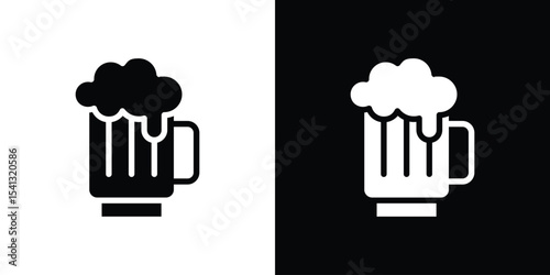 Beer icon in flat black solid vector set