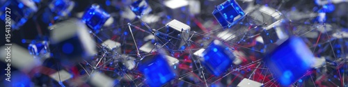 Abstract Blockchain Network Visualization with Digital Data Cubes Dispersing Over Interconnected Nodes for Decentralized Data Distribution and Airdrop Technology