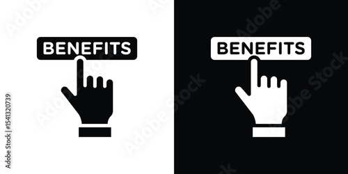 benefits icon in flat black solid vector set