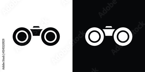 Binoculars icon in flat black solid vector set
