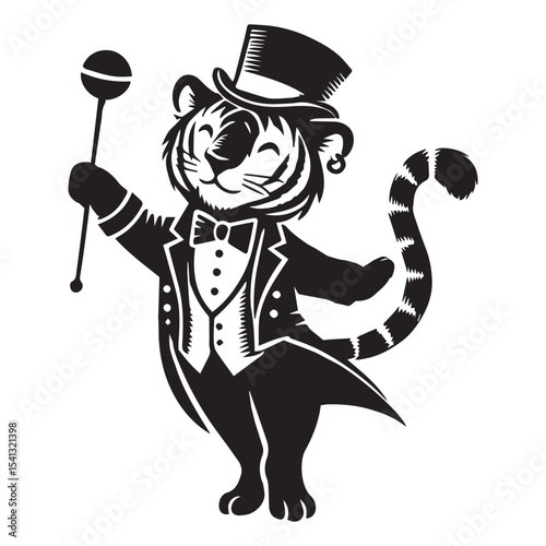 Circustic cat clipart design, Carnival animal silhouette illustration, cute animal Circustic Elements design sublimation 
