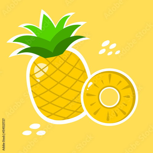 Pineapple illustration with white outline. Healthy food vector. Fruit cartoon. Can be used for wallpaper, sticker, and decoration