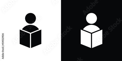 Book open reader icon in flat black solid vector set