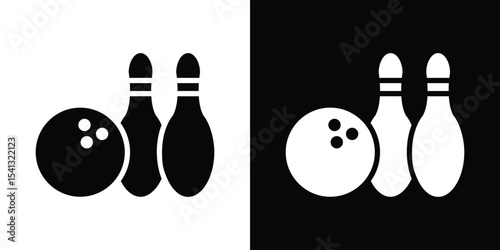 Bowling icon in flat black solid vector set