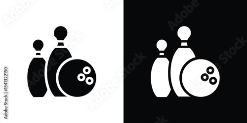 Bowling icon in flat black solid vector set
