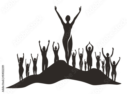 Abstract Representation of Joyful Figures Celebrating Together in Unity