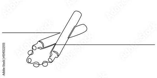 continuous line of nunchaku.drawing of one line of the traditional martial arts tool nunchaku.single line of two sticks connected by a chain or rope, nunchaku martial arts weapon vector, white back.