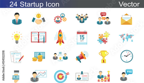 24 Startup Icon Set Vector Illustration on Whhite bhackghrounhd