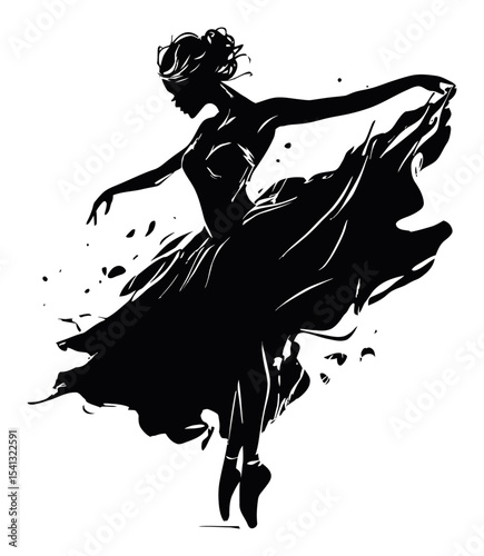 Elegant Abstract Dance Silhouette with Movement and Flowing Dress