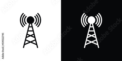 Broadcast tower icon in flat black solid vector set