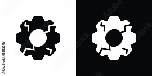 Broken gear icon in flat black solid vector set