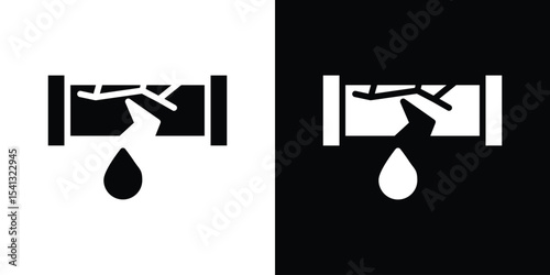 Broken pipe icon in flat black solid vector set
