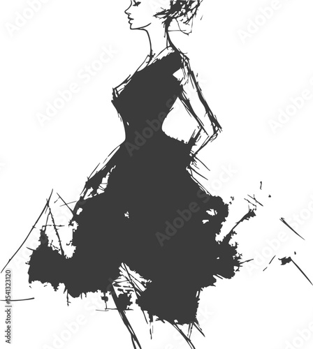 Elegant Black Dress Fashion Sketch