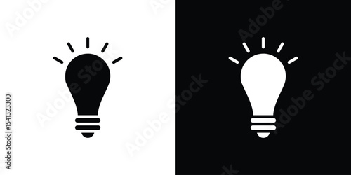 Bulb icon in flat black solid vector set