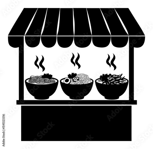 Abstract Hand-Drawn Illustration of a Street Food Noodle Stall Design
