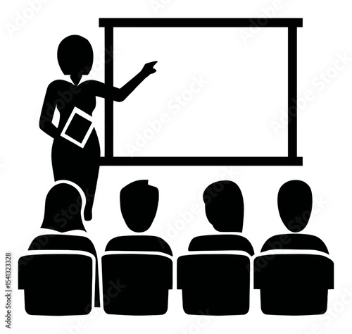 Abstract Silhouette of Presenter Engaging Audience in a Classroom Setting