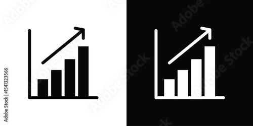 Business performance icon in flat black solid vector set