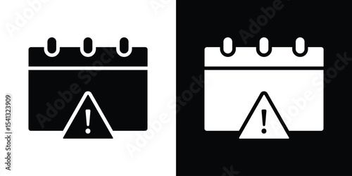 Calendar exclamation icon in flat black solid vector set
