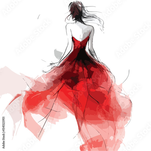 Stylish Red Dress Fashion Illustration