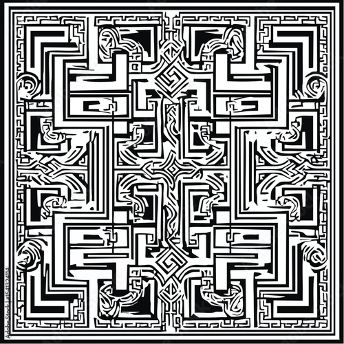 Detailed Black and White Symmetric Pattern