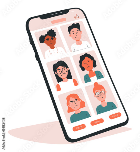 Vector Cartoon Smartphone Displaying Diverse Emotion Expressions Collection