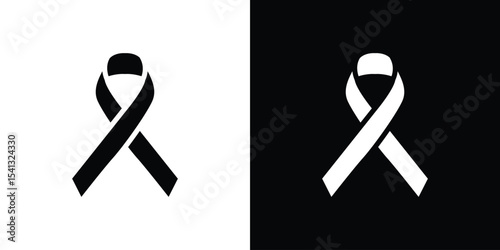Cancer ribbon icon in flat black solid vector set
