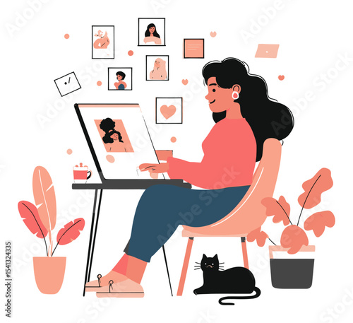 Young Woman Working on Digital Art at Home in Cozy Creative Space
