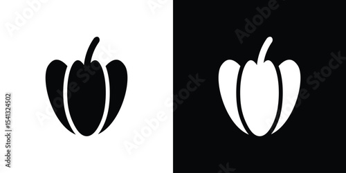 Capsicum icon in flat black solid vector set